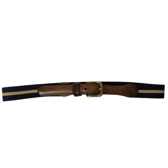 90s Coach 3001 brown leather trim stripe elastic belt . size 26" waist - Picture 1 of 8